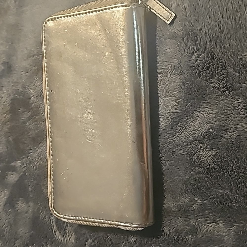 Etam Designer Wallet, Silver, Interior Zip Compartment, Zip Around Closure